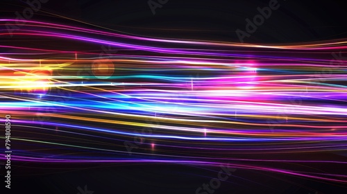 An abstract background with rainbow streaks and light effects.