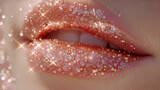 A woman's lips are covered in glitter, giving her a glamorous and festive appearance. The glitter sparkles in the light, creating a sense of joy and celebration