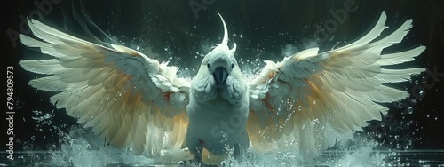 Cockatoo shouting in a lively debate, bright white feathers, expressive. Hyperdetailed. Photorealistic. HD. super detailed photo
