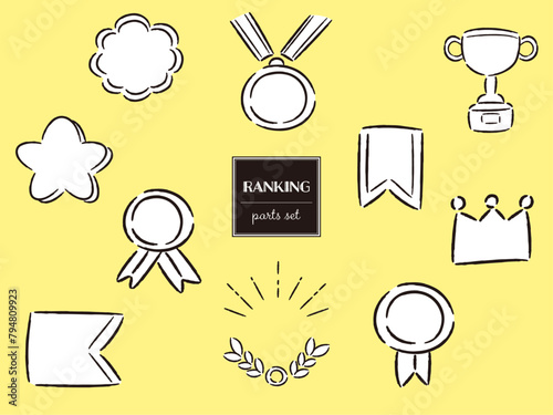 シンプルでおしゃれなランキングやメダルの強調パーツセット（白色）