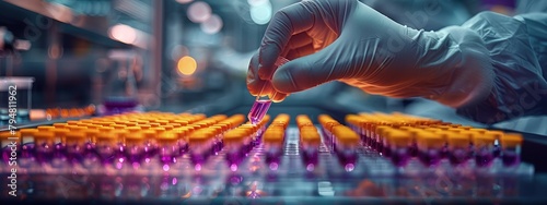 Technologist preparing reagents for a sophisticated immunoassay test in a diagnostics lab. Hyperdetailed. Photorealistic. HD. super detailed photo