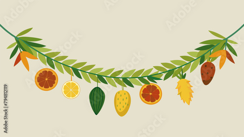 A natural and sustainable alternative to traditional tinsel a garland made from dried herbs leaves and dried fruit slices.