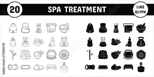 Spa Treatment Line Glyph Vector Illustration Icon Sticker Set Design Materials