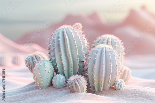 Blooming Cactus Oasis in Vibrant Desert Landscape photo
