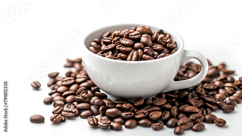 Coffee Beans in a Cup Extremely Detailed 8K White Background