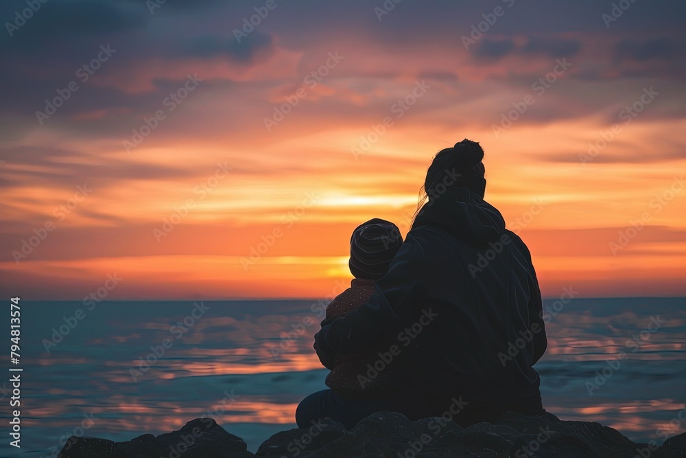 a couple of people sitting on top of a rock near the ocean