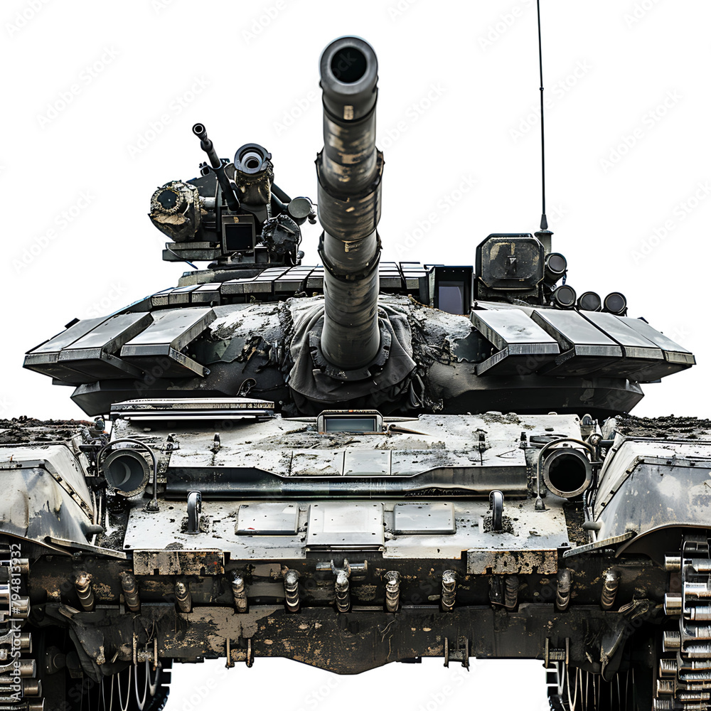 Military tank on isolated transparent background