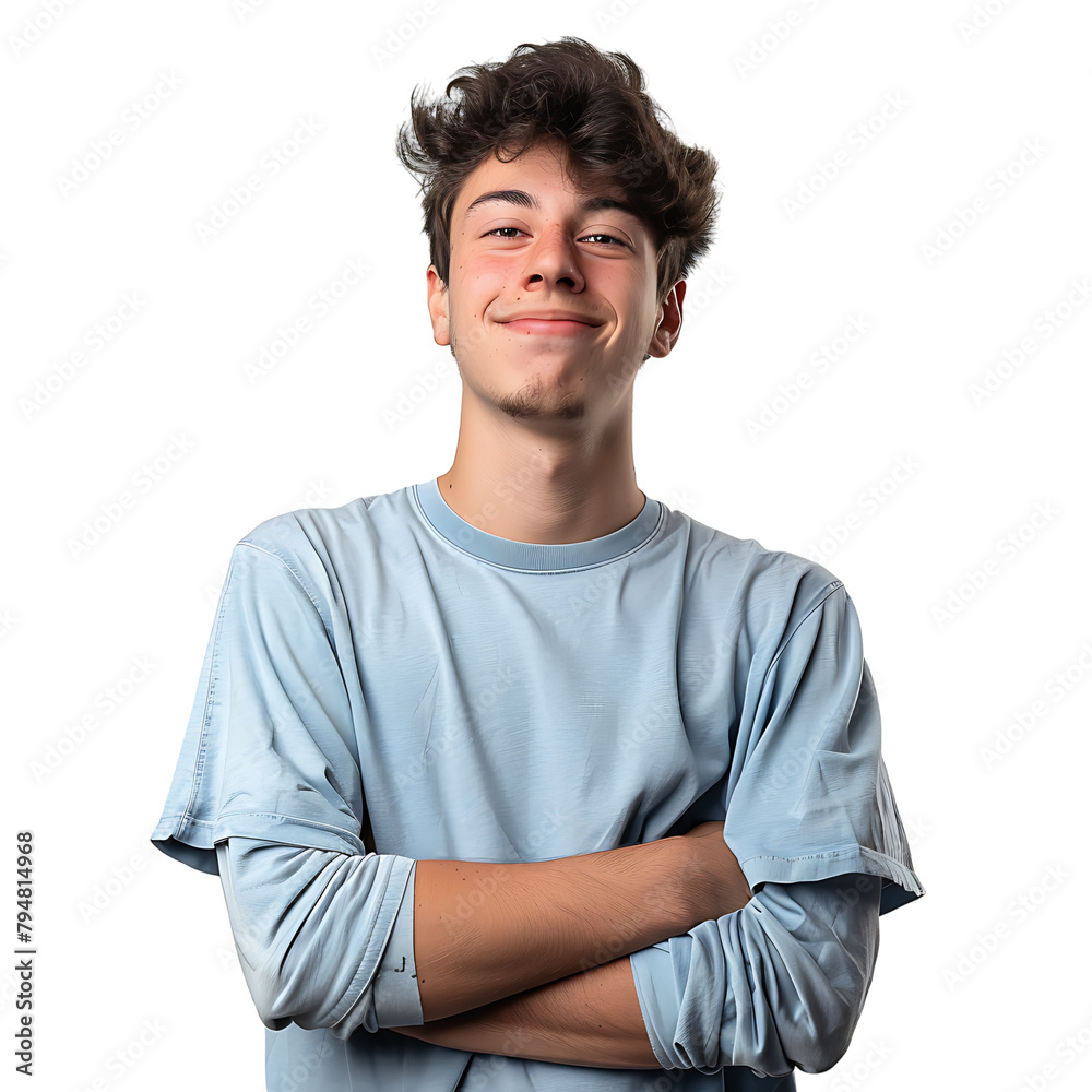 Satisfied young man with crossed arms gesture on isolated transparent background Satisfied young man with crossed arms gesture on isolated transparent background