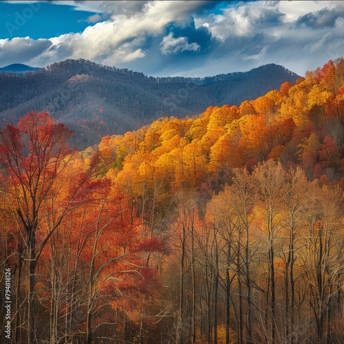 A beautiful autumn scene with trees in the foreground