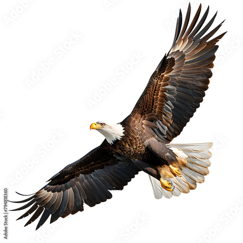 Bald eagle flying on isolated transparent background