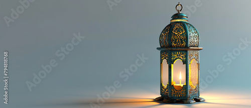 a wallpaper with a Arabic lantern with empty copy space photo