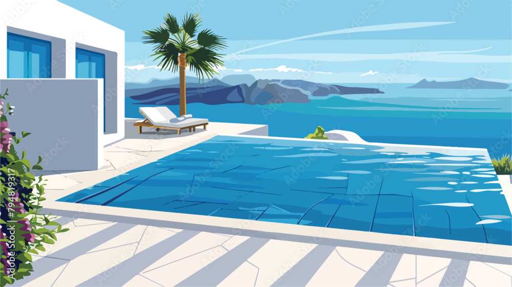 Santorini island Greece. Luxury swimming pool 