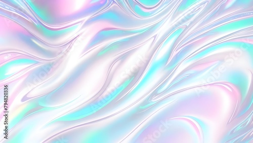 Holographic background seamless trendy iridescent light foil texture. Soft holographic pastel unicorn marble background pattern. Modern pearlescent blurry abstract swirl illustration.