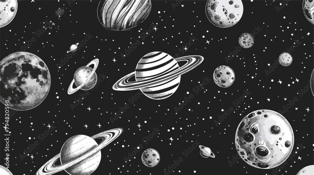 Seamless pattern with monochrome planets