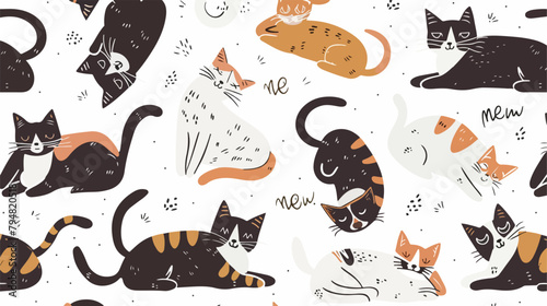 Seamless pattern with Meow inscription and cute funny