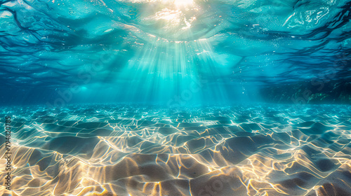 Beneath the oceans surface, where light dances through the depths of an underwater world #794820785