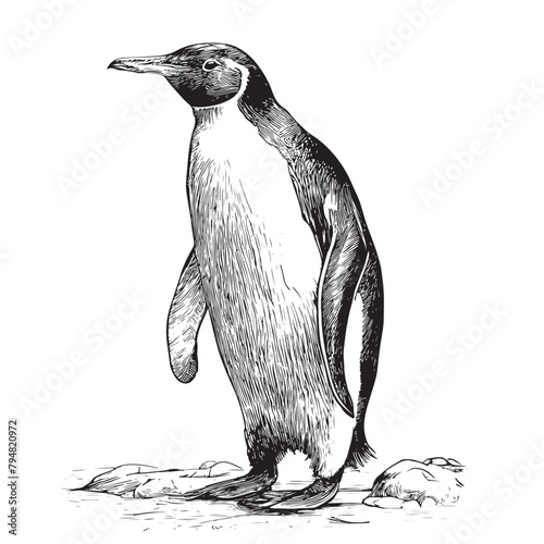 Penguin sketch hand drawn in engraving style