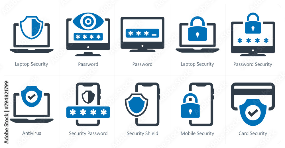 A set of 10 Security icons as laptop security, password, antivirus