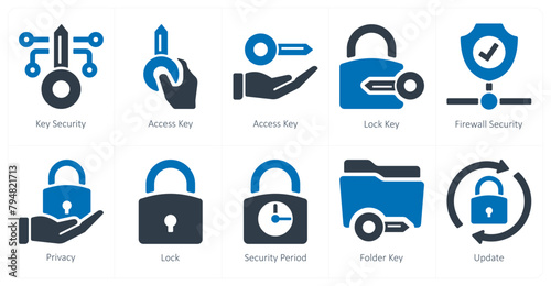 A set of 10 Security icons as key security, access key, lock key