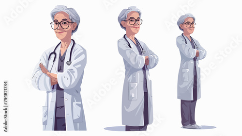 Senior doctor in a lab coat standing with her arms cr