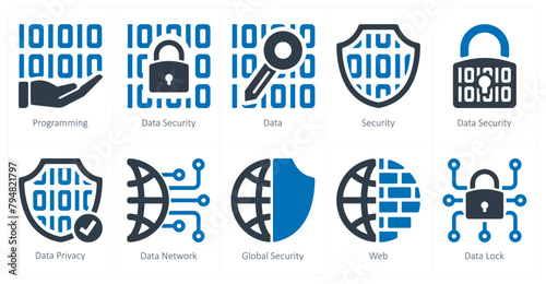 A set of 10 Security icons as programming, data security, data