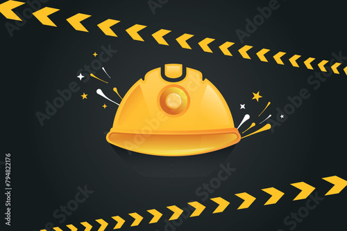 Labor helmet with construction stripes and labor day celebration design background