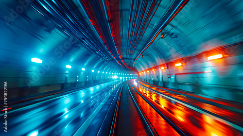 Speeding Through Modern City Tunnel, Futuristic Transportation and Urban Travel Concept