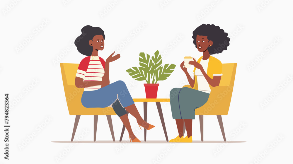 Girls spend time together. Two black woman talk 
