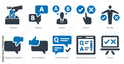 A set of 10 survey and ratings icons as election, option, survey