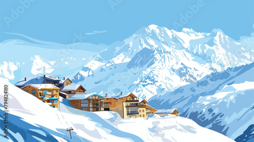 Ski resort in winter Alps. Val Thorens 3 Valleys Fran photo