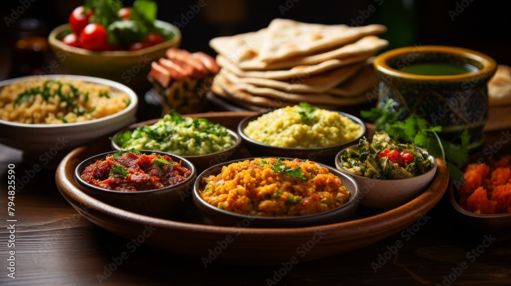 A wooden table adorned with an array of colorful bowls filled with delicious and appealing food