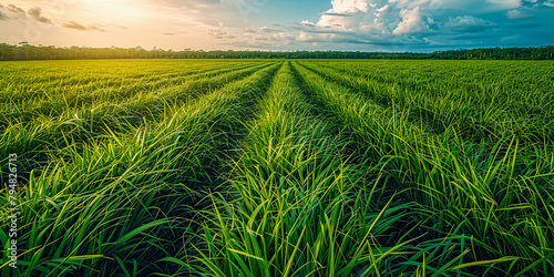 Farmland at Sunset, Green Fields and Crops, Agricultural Landscape, Rural Beauty