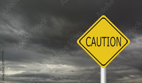Hurricane Idalia warning sign against a powerful stormy background with copy space. Dirty and angled sign with cyclonic winds add to the drama.hurricane season sign on cloudy background photo