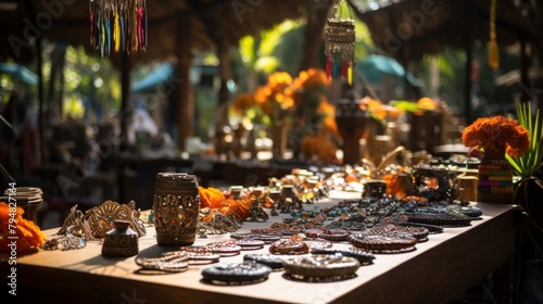 A table displays a dazzling array of assorted jewelry pieces photo