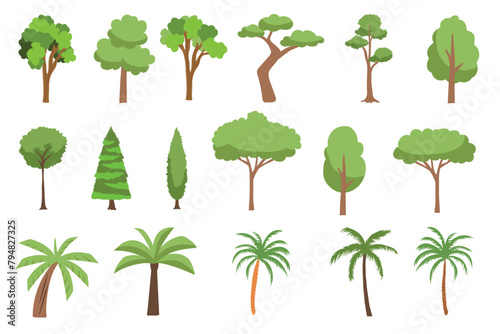 Collection of Green Trees Isolated on White Background