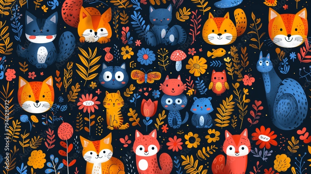 seamless cat pattern texture vector style  