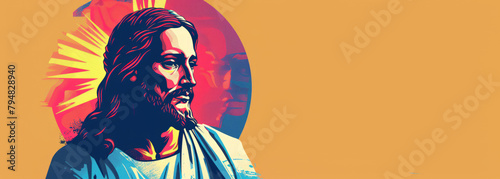 Jesus Christ banner with Copy space, Jesus of Nazareth a first century Jewish preacher and religious leader. He is the central figure of Christianity, the world largest religion.