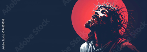 Jesus Christ banner with Copy space, Jesus of Nazareth a first century Jewish preacher and religious leader. He is the central figure of Christianity, the world largest religion. photo