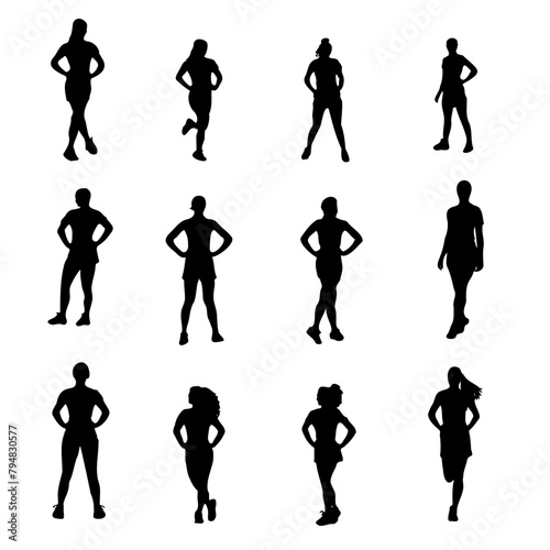 series of silhouettes of people in various poses, some of which are athletic. Scene is energetic and dynamic, with the figures appearing to be in motion