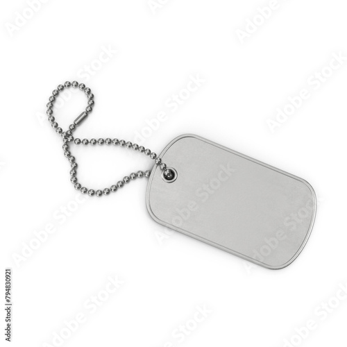 Realistic 3D Army locket or soldier badge army tag necklace isolated from stainless steel with identity details. Old dog tags on white background, Military dog tag necklace. Personal id pendant