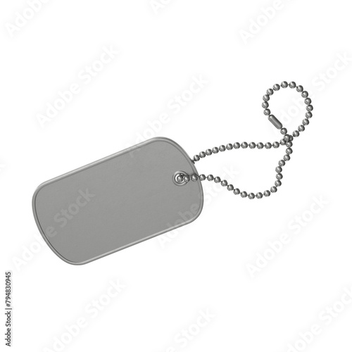 Realistic 3D Army locket or soldier badge army tag necklace isolated from stainless steel with identity details. Old dog tags on white background, Military dog tag necklace. Personal id pendant