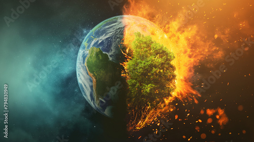 Earth Engulfed in Flames with Green Side
 photo