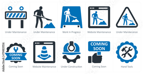 A set of 10 Under Construction icons as under construction, work in progress, website maintenance