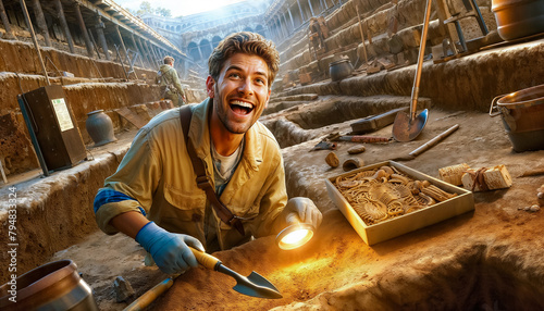  joyful archaeologist who works with awe and curiosity. professions concept