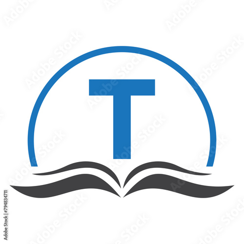 Letter T Education Logo Book Concept. Training Career Sign, University, Academy Graduation Logo Template Design