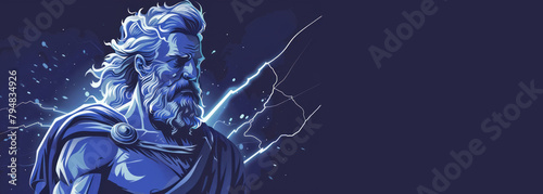 Zeus banner with Copy space. the sky and thunder god in ancient Greek religion and mythology, who rules as king of the gods on Mount Olympus. photo