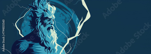 Zeus banner with Copy space. the sky and thunder god in ancient Greek religion and mythology, who rules as king of the gods on Mount Olympus. photo