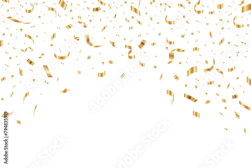 Gold confetti falling background for birthday  anniversary designs. Bright shiny gold confetti for party