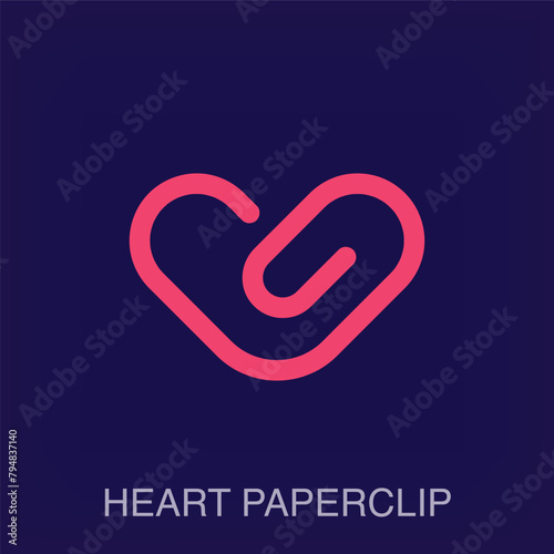 Creative heart and paperclip sign logo. Romantic and splicing logo template vector.