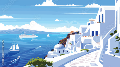 White architecture in Santorini island Greece. Blue s
